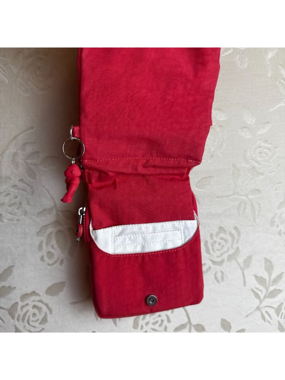 Kipling Red Eldorado Small Crossbody Wallet Purse With Monkey Charm - Picture 6 of 12